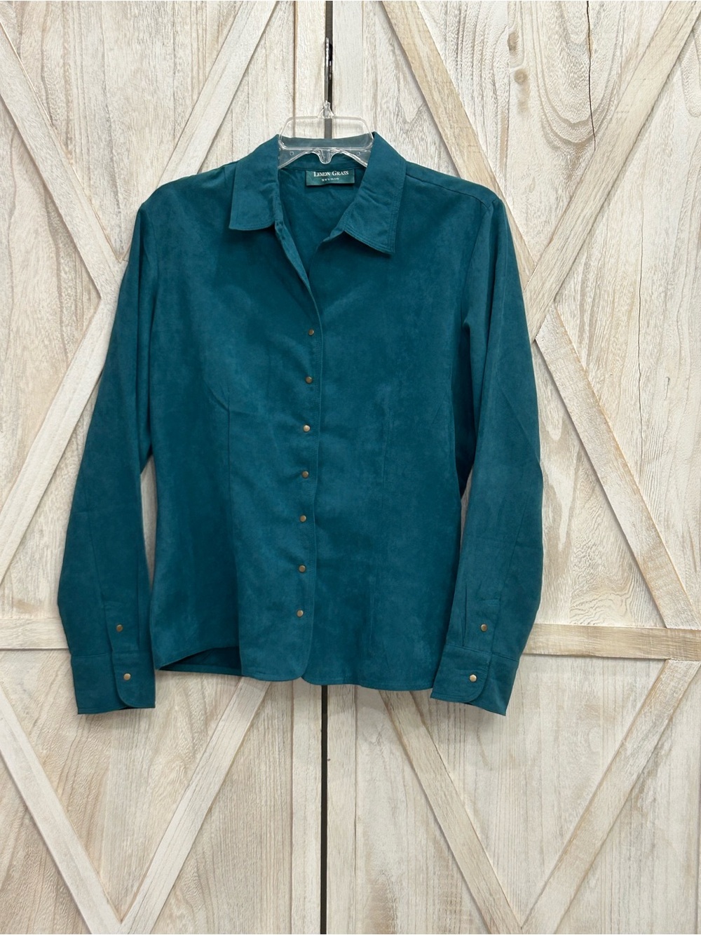 Lauren Glasser Teal Suede Button-Down Shirt